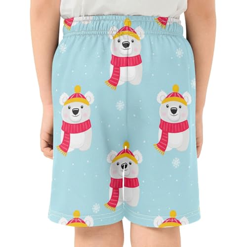 Cute Bears Wearing Scarves Athletic Shorts with Zipper Pockets, Youth Boys Athletic Running Shorts for Summer3