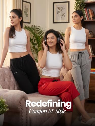 Image of Fflirtygo Women's Cotton Plain Calf Length Capri | Nightwear Pajama | 3 /4th Solid Pyjama Pant | Black Navy and Lavender Lounge Pants | Casual wear & Lounge Wear Capri Combo (Pack of 3)