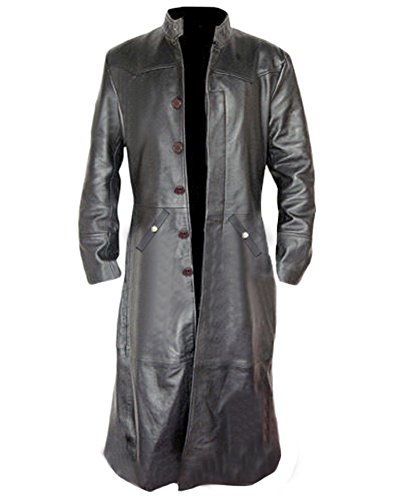 Mens Sexy Real leather long Black Coat