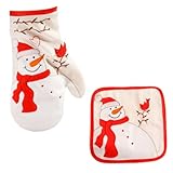  KITANDOVE 2pezzi Guanti e Tovagliette Antiscivolo Natalizie Decorazioni Per Natale Design Carino Forma Di Pupazzo Per Cucine e Pastifici