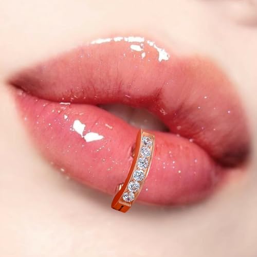ALACLO 16G Labret Stud, G23 Titanium Vertical Labret Lip Piercing Jewelry, Eyebrow Ring Clicker Belly Button Ring Hoop For Women Men 10mm Clear CZ (Rose Gold) by ALACLO - Used condition - Image 6