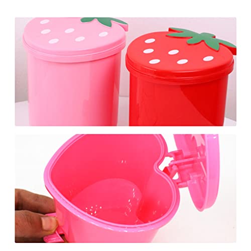 Bote de basura mini con tapa para escritorio color rosa miniatura 4