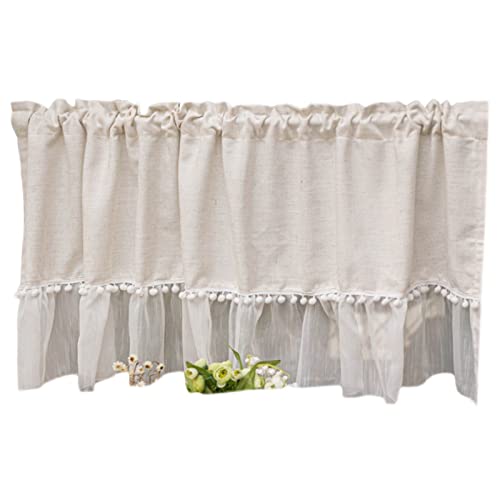 Cortina corta para ventana de lino paneles pequeños de algodón para dormitorio 7