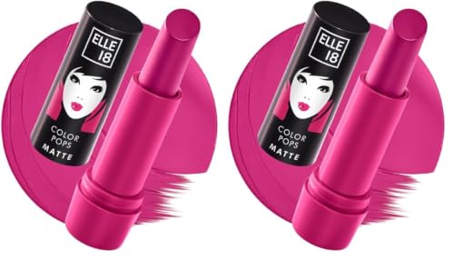 Image of Elle 18 Color Pops Matte Lipstick, Pink Show, Moisturising Bullet Matte, with Vitamin E, Highly Pigmented, Infused with Jojoba Oil and Shea Butter | 4.3 g (Pack of 2)
