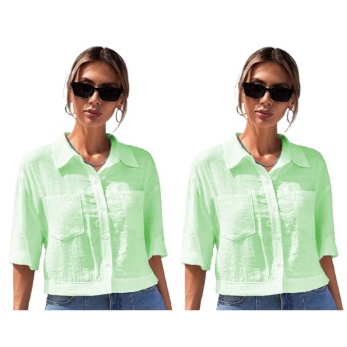 Image of TOPLOT V-Collar Solid Crop Shirt for Women with Half Sleeves, Polyester, Regular Fit