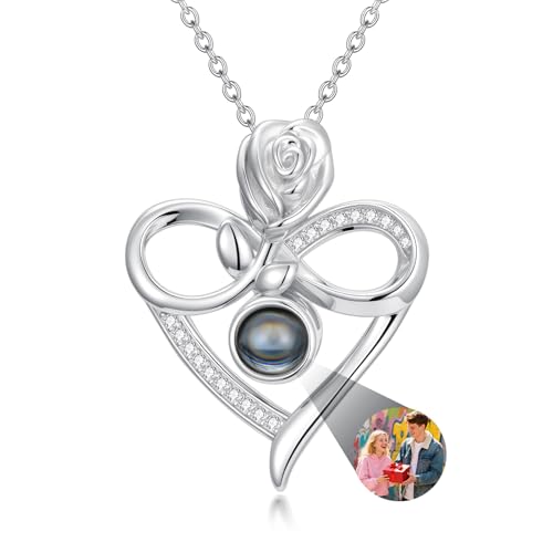 Dorunmo Personalized Photo Projection Necklace 925 Sterling Silver Heart/Celtic Knot/Infinity/Cross Pendant Necklace Jewelry Romantic Gifts for Women