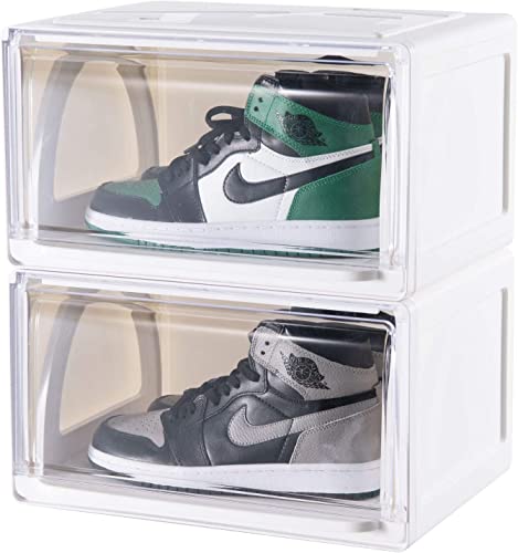 NUKied Boîte de rangement pour chaussures Lot de 2 étuis à chaussures empilables avec porte transparente pour homme et femme Cover