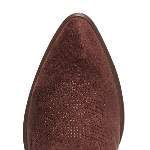 Image of IXU Cowboy Boots for Women Wide Suede Ankle Western Cowgirl Boots Mid Calf Pointed Toe Short Chunky Classic Booties