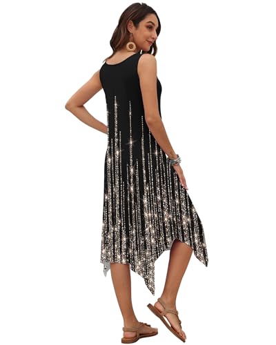 Image of AUSELILY Women's Summer Dresses Casual Sleeveless Midi Tank Beach Dress | Women's Asymmetrical Hem Sundress with Side Pockets, Great for Beach, Vacation & Daily Wear