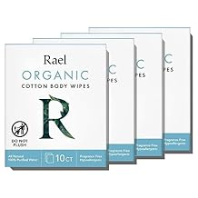 Rael Organic Cotton Wipes - Body Cloth, Individually Wrapped, All Skin Types 10 Count, Pack of 4