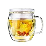 TOFOAN Tasse à Thé en Verre avec Infuseur et Couvercle, 500 ml Grande Tisanière en Verre B...