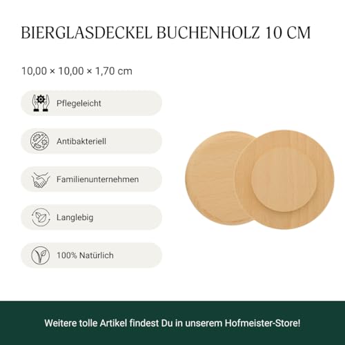 10x HOFMEISTER® Maßkrugdeckel Holz – Abdeckung für Maßkrüge und Biergläser bis 8,4 cm, Anti-Wespen-Schutz aus Buche, Handarbeit – Ansicht 3