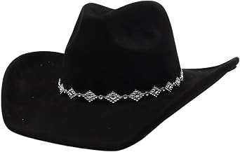 Womens Western Cowboy Hat Rhinestone Wide Brim Large Suede Cowgirl Hat