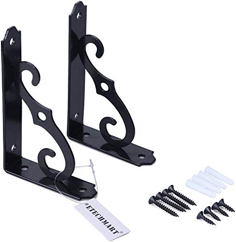 ETECHMART Decorative Shelf Brackets, Pack of 2 Wall Mounted Floating Shelf Bracket, L Shape Heavy Duty Metal Corner Brace Shelf Supporter (5 Inch, Black)