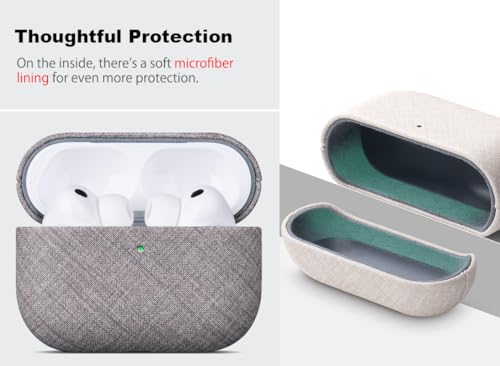 Image of Haobobro Handmade Case - for AirPods Pro 3 Case Cover - Selected Skin-Friendly Vegan Leather, Linen Cloth Style, Drop Protective Hard Cover for AirPods Pro 3rd Generation Earbuds - Grey Chambray