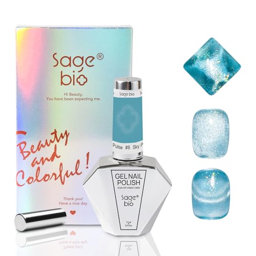 SAGEBIO Cat Eye Gel Nail Polish 15ml Sky Pulse, Magnetic Shimmer Glass Bead Effect, UV LED Soak Off Nail Gel, Home DIY Nail Art Kit