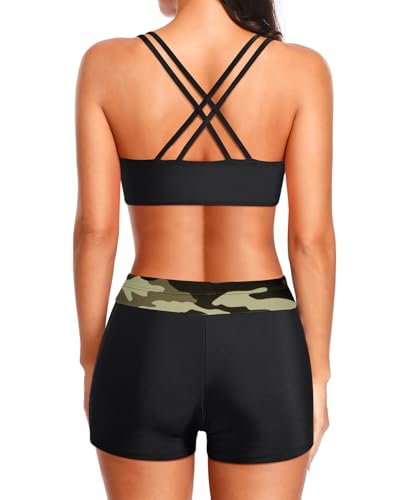 Image of Holipick 3 Piece Tankini Swimsuits for Women Tummy Control Bathing Suits Swim Tank Top with Bra Boy Shorts Teen Swimwear 2026