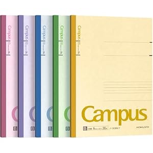Kokuyo Campus Tokyo University Todai Series Liniertes Notizbuch, Semi B5 (252 x 179 x 4 mm), 6mm-linierte x35-Linien, 30 Seiten, Packung mit 5 Notizblöcken mit 5 Deckfarben, Hergestellt in Japan 3CBNx5