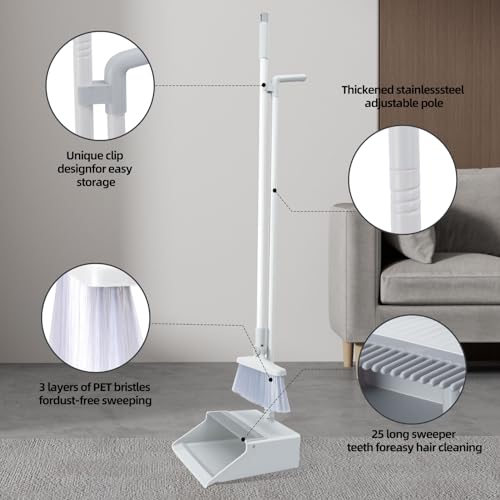 BUUROOHM Besen- und Kehrschaufel-Set für Zuhause, mit langem Griff, 104 cm/127 cm, Kehrschaufel, Kombi-Set für Zuhause, Küche, Zimmer, Büro, Lobby, Boden, Innen- und Außenbereich, aufrechter