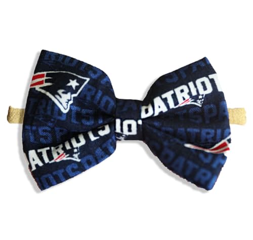Newborn To Toddler Girls Patriots Hair Bow Football Nylon Headband Or Alligator Clip | Made In USA | Fast Shipping