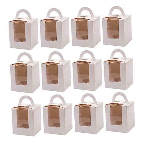 HAKIDZEL 24pcs Transparent Window Cupcake Boxes with Inserts Cake Packing Carrier Box for for Home Bakery Space-saving Folding Design