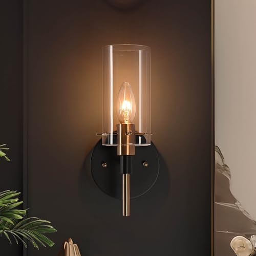 KSANA Black and Gold Wall Sconce, Modern Glass Wall Light Fixture...