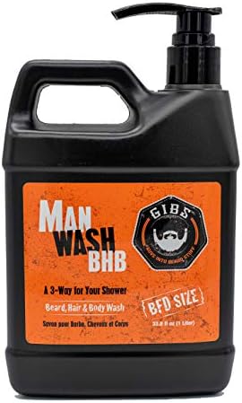 GIBS Man Wash 3 in 1 (Beard, Hair & Body) for Men with Tea Tree Oil, Travel Size, Liter