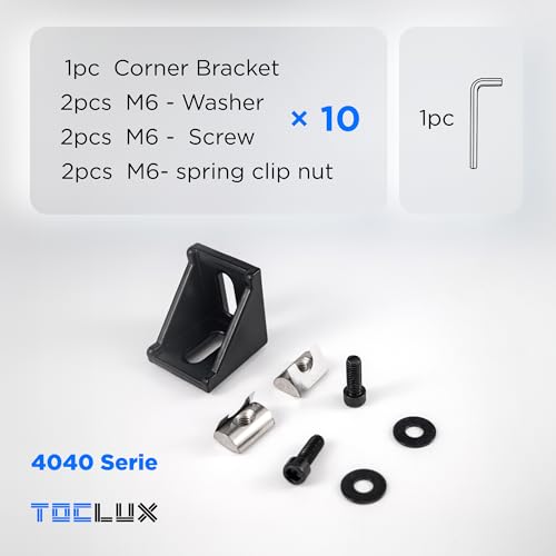 Image of 10 Sets Black 4040 Aluminum Extrusion Connector Kit - 10pcs Corner Brackets, 20pcs M6 Spring T-Nuts & Hex Screws, 2 Hex Wrench - for 8mm T Slot Extruded Aluminum Accessories Hardware