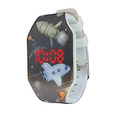 Mamiddle Reloj Digital LED para Niños Niñas Casual Simple para Reloj para Niños con Pantalla de Hora y Fecha Caja y Banda de Diseño Integrado de Silicona Suave y Luminosa (Cohetes)