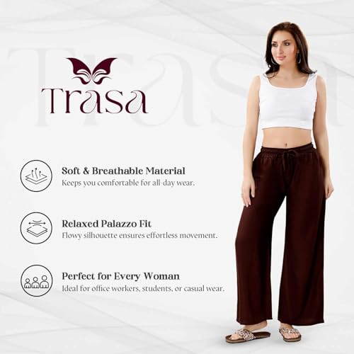 Image of TRASA Women's and Girls Cotton Reyon Regular Fit Palazzo Pants - Available Size - L, XL, 2XL, 3XL