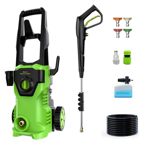 PATOOLIO Pressure Washers, 450L/H Max 160Bar Electric Power Washer with Foam Cannon 48FT Total Long High Pressure Washer for Cars, Fences, Patios, Decks, Patios and Driveway Powerwasher