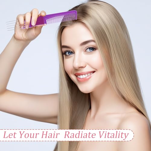 2 Peines metálicos con mango antideslizante azul y morado miniatura 5