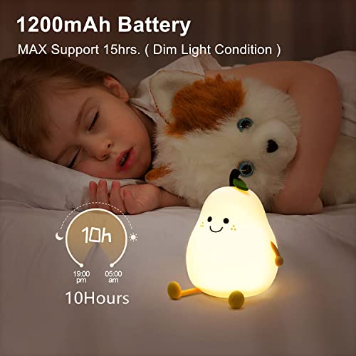 Rolilink Led Nursery Night Lights For Kids, Cute Animal Silicone Baby Night Light With Touch Sensor - Soft Silicone Pear Nightlight Usb Rechargeable Baby Girl Boys Gifts, Xmas Gifts For Toddler Kids #TOP5