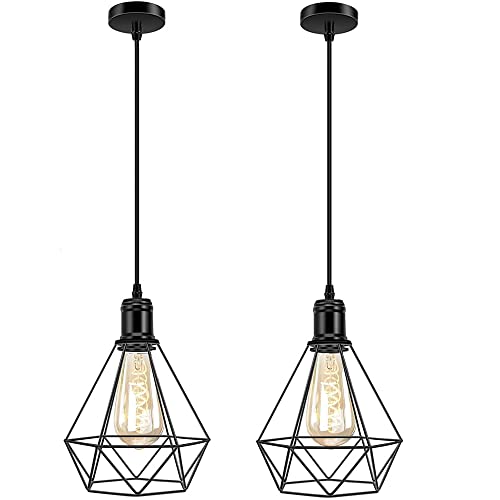 Suspension cage métal noir vintage lot de 2 plafonniers industriels