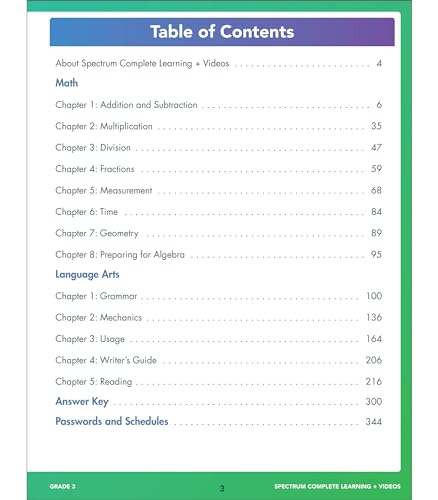 Spectrum Complete Learning + Videos 3rd Grade Workbooks, Language Arts, Reading Comprehension, Writing, and Math Book for Kids Ages 8-9 With Video Tutorials (Volume 68)