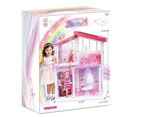 Plastic Doll House Dreamhouse, 2-Story Starter Dollhouse With Dolls & Furnitures & Accessories, All Plastic Assembled Playhouse Dream House For Girls Kids Toys Gifts Ages 3 4 5 6 7 8+, Lights&Music #TOP7