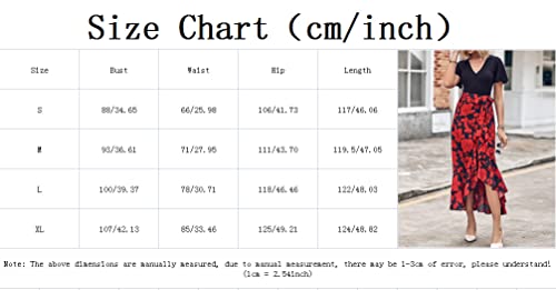 Bhghb Women 2023 Summer Boho Long Dresses Short Sleeve V Neck Floral Print Tie Waist High Low Ruffle Cocktail Maxi Dress #TOP5