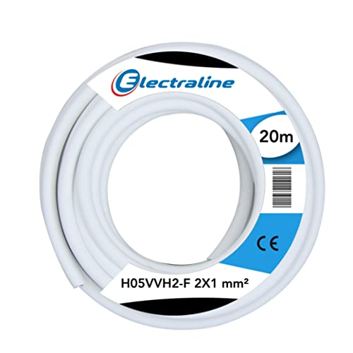 Electraline 10964, Cable para Extensiones H05VVH2-F, Sección 2x1 mm, 20 m, Blanco