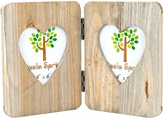 Nicola Spring 4 x 6 Wooden Freestanding Folding Multi 2 Photo Picture Frame - Heart Shaped Aperture - Fits 4x6 Photos - Natural
