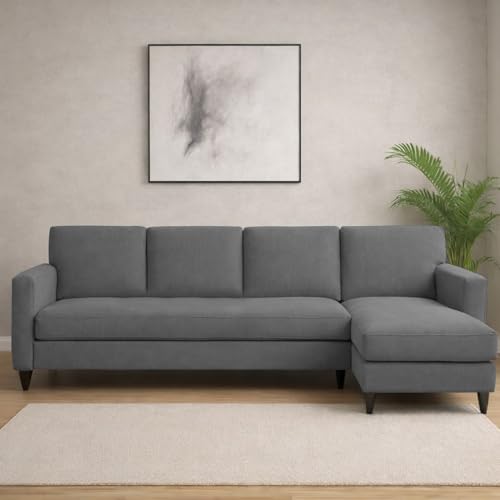 Image of Carlos RHS 4 Seater L Shape Sofa Set for Living Room & Home Office Furniture, Modern Durable Sectional Corner Sofa Couch, Premium Fabric Comfortable Seating with Strong Frame (Dark Grey)