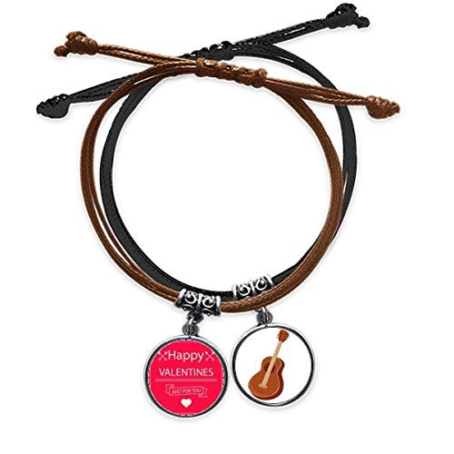 Pulsera de cuerda de guitarra de cuero negro con detalle romántico de San Valentín para hombre