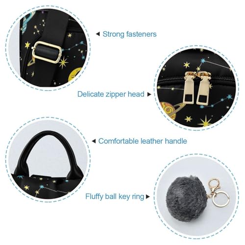 Mochila antirrobo para mujer Planets Black cómoda de diario con pompón 6