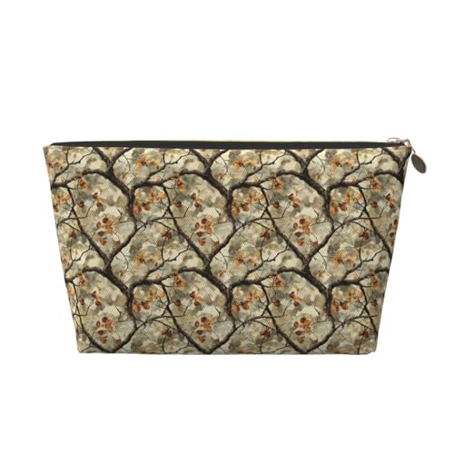 Bolsa de maquillaje con estampado de ramas y hojas de camuflaje, neceser de viaje para mujeres, bonito organizador de maquillaje de cuero