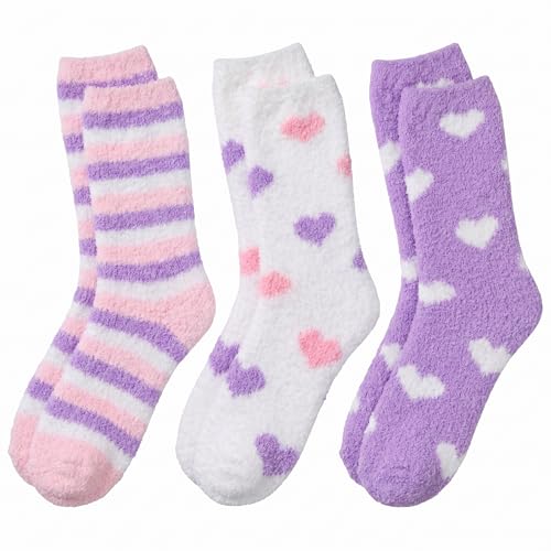 Image of Tipi Toe Womens Fuzzy Crew Socks with Anti Slip Grips Warm Cozy Fluffy Winter Slipper Socks Non Skid Home Socks for Women