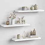 Forbena White Floating Shelves for Wall Decor, 24 Inches Long Wall Shelves for Bedroom Storage, Large Deep Wall Mounted Shelves for Bathroom, Laundry Living Room Book, Kitchen, Closet, Set of 3