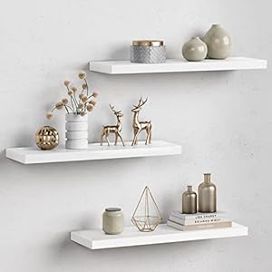 Forbena White Floating Shelves for Wall Decor, 24 Inches Long Wall Shelves for Bedroom Storage, Large Deep Wall Mounted Shelves for Bathroom, Laundry Living Room Book, Kitchen, Closet, Set of 3
