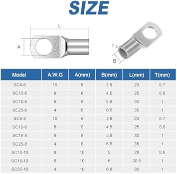 Cosse Ronde A Sertir Cosses Câble AUPROTEC Lot 4 - 16mm² Trou M10 Cuivre étamé Non Isolées Connecteur électrique 16mm² M10