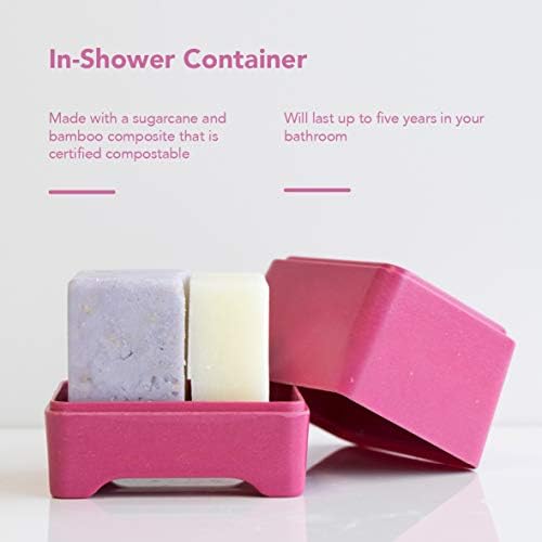 Ethique Pink Solid Shampoo & Conditioner Bar In-Shower Soap Box Caddy Storage Container (8 x 6.5 x H7.5cm) Bamboo & Cornstarch, Zero Plastics