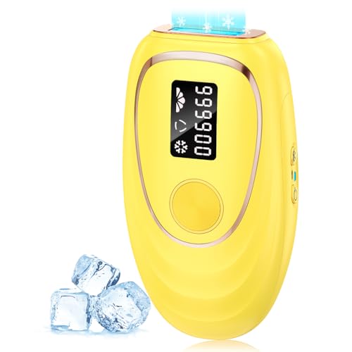 IPL Laser Hair Removal Device for Women &amp; Men - Home 45°F Ice-Cooling Contact for Painless &amp; Long-Lasting Results, 86% Hair Reduction in 3 Weeks for Full Body &amp; Bikini Line, Lemon Yellow