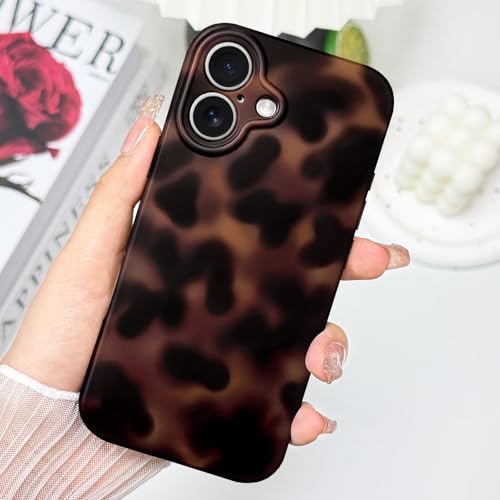 Hython for iPhone 16 Case Cute Matte Amber Leopard Print Cheetah Pattern Tortoise Shell Phone Cases for Women Men, Slim Anti-Scratch Soft TPU Bumper Shockproof Rubber Protective Cover, Brown Amber by Hython - Used condition - Image 2